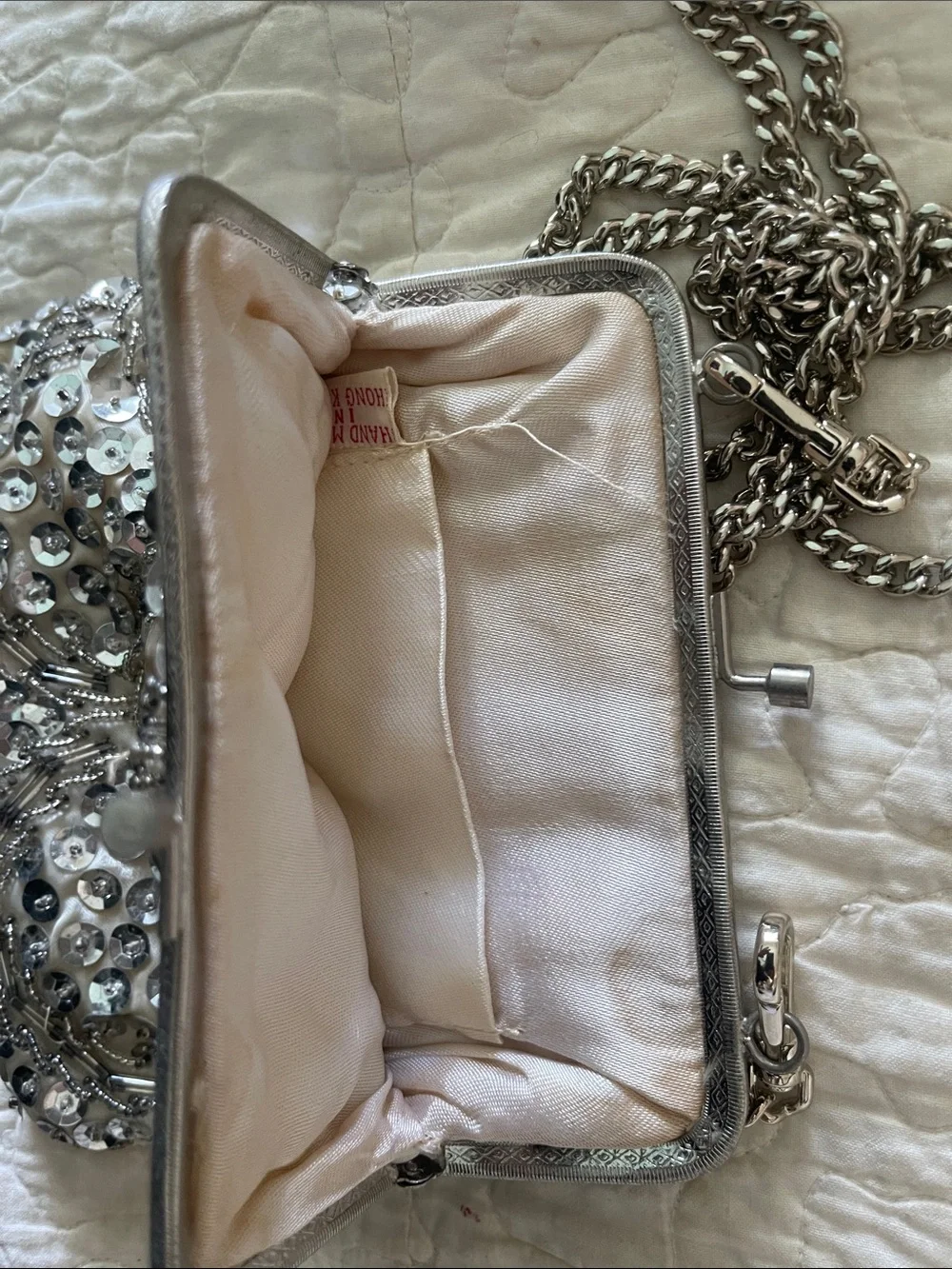 Vintage silver Sequince Beaded Crossbody Bag